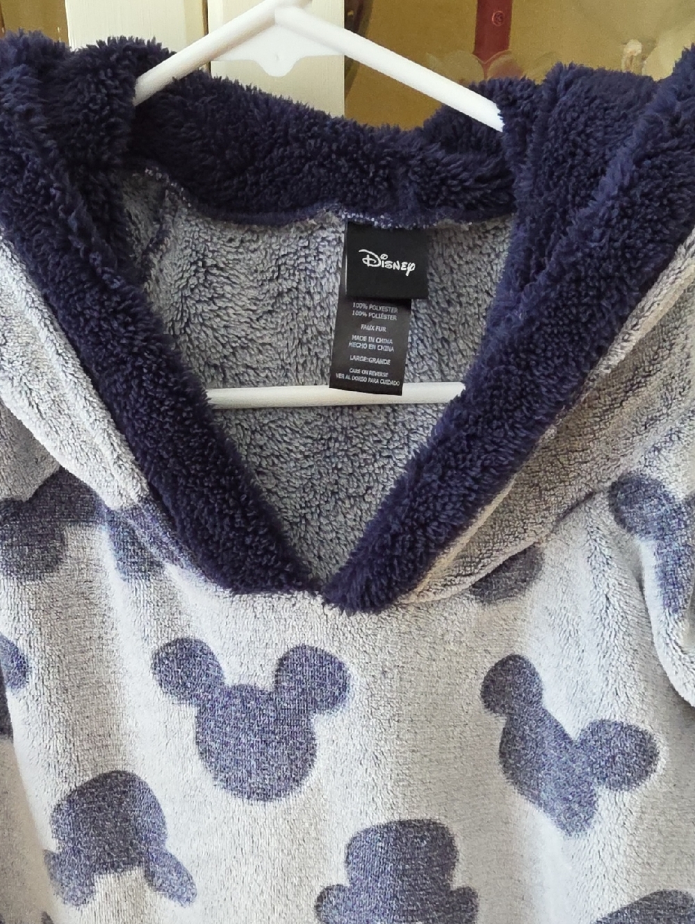Disney Plush Blue Hooded Sweater with Navy Mickey Silhouettes